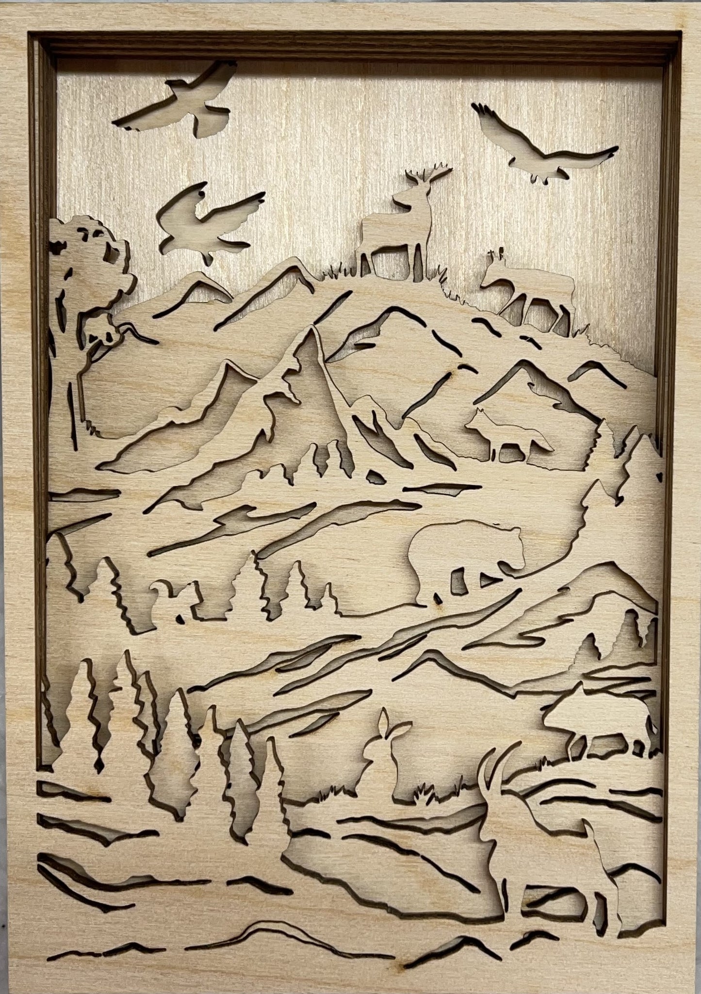 Mountain Animals Scene Layered Picture Design Unfinished Wood DIY Kit AN110