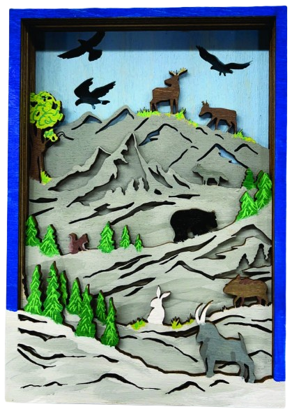 Mountain Animals Scene Layered Picture Design Unfinished Wood DIY Kit AN110