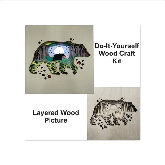 Bear in the Forest Scene Layered Picture Design Unfinished Wood DIY Kit AN101