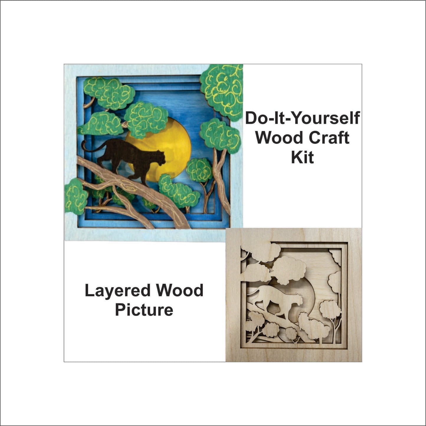 Leopard in a Tree Scene Layered Picture Design Unfinished Wood DIY Kit AN107