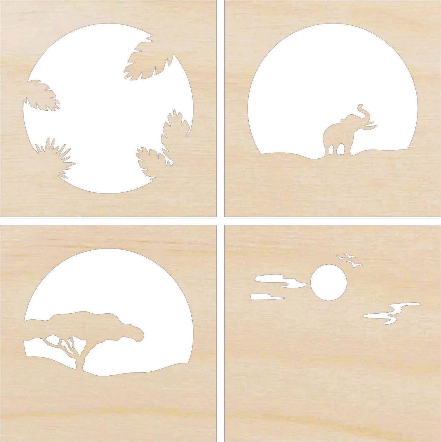 Elephant Scene Layered Picture Design Unfinished Wood DIY Kit AN112