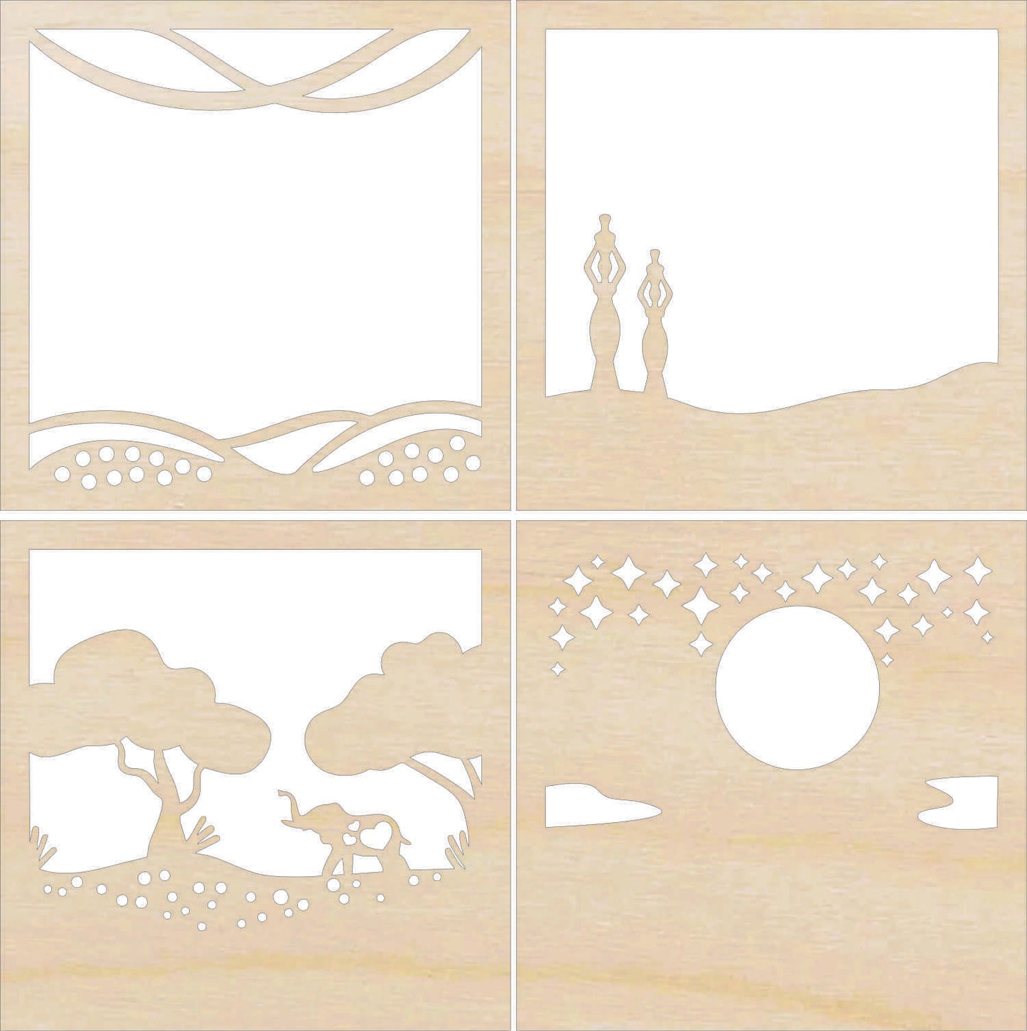 Elephant Scene Layered Picture Design Unfinished Wood DIY Kit AN113