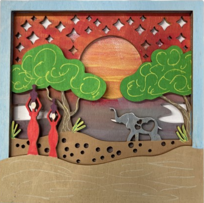 Elephant Scene Layered Picture Design Unfinished Wood DIY Kit AN113