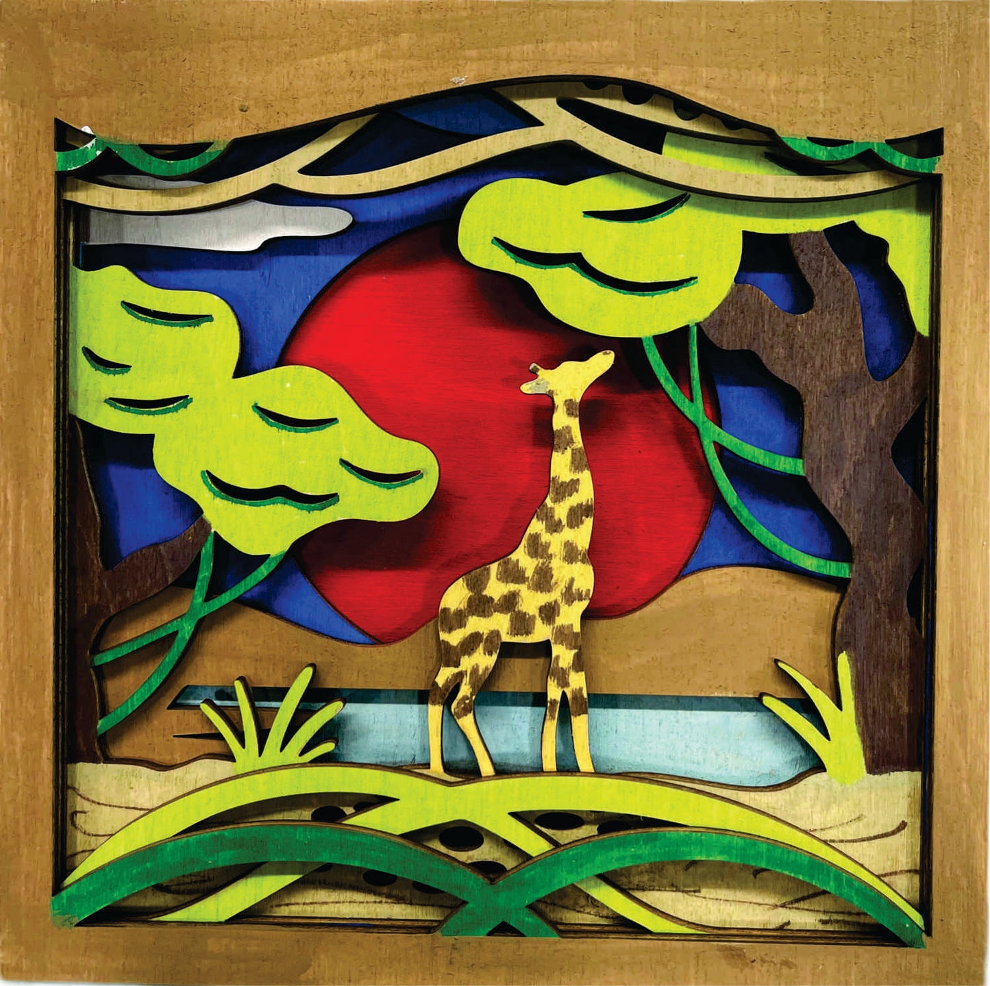 Giraffe Scene Layered Picture Design Unfinished Wood DIY Kit AN114