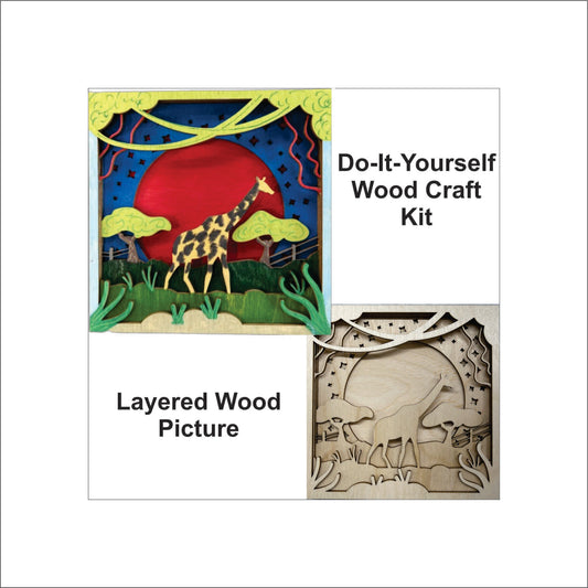 Giraffe Scene Layered Picture Design Unfinished Wood DIY Kit AN115