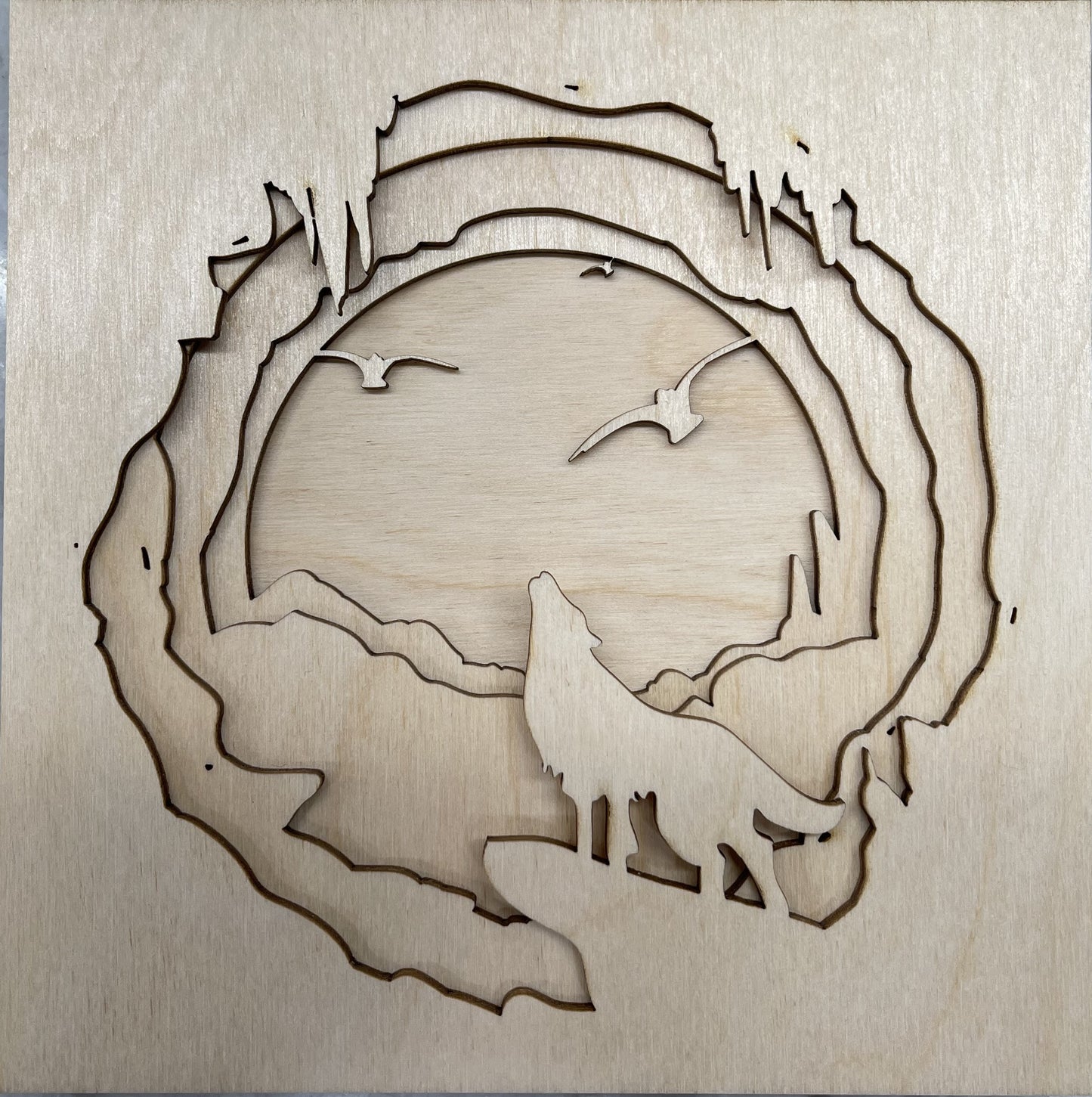 Howling Coyote in the Desert Scene Layered Picture Design Unfinished Wood DIY Kit AN117