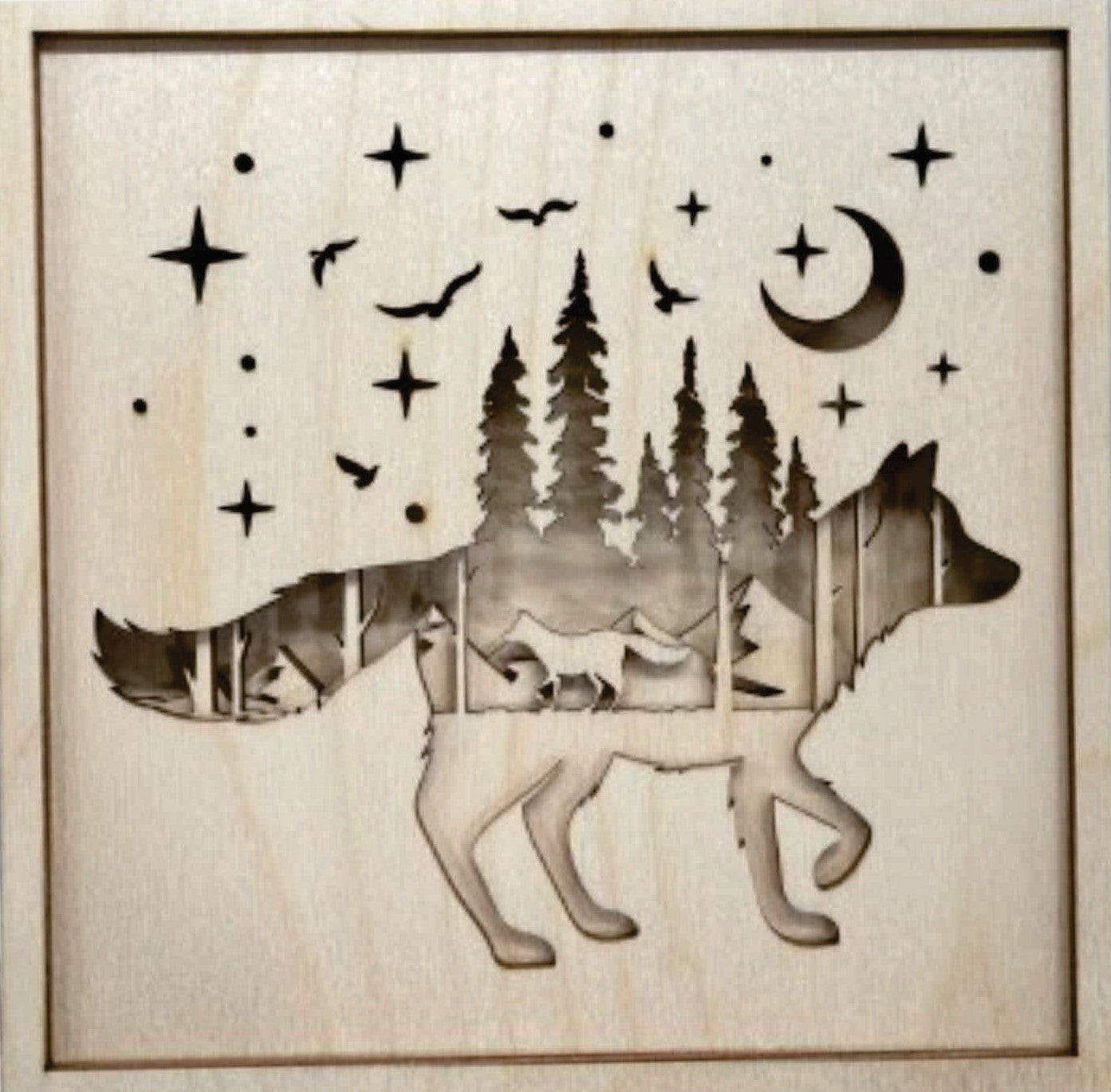 Running Wolf Scene Layered Picture Design Unfinished Wood DIY Kit AN119