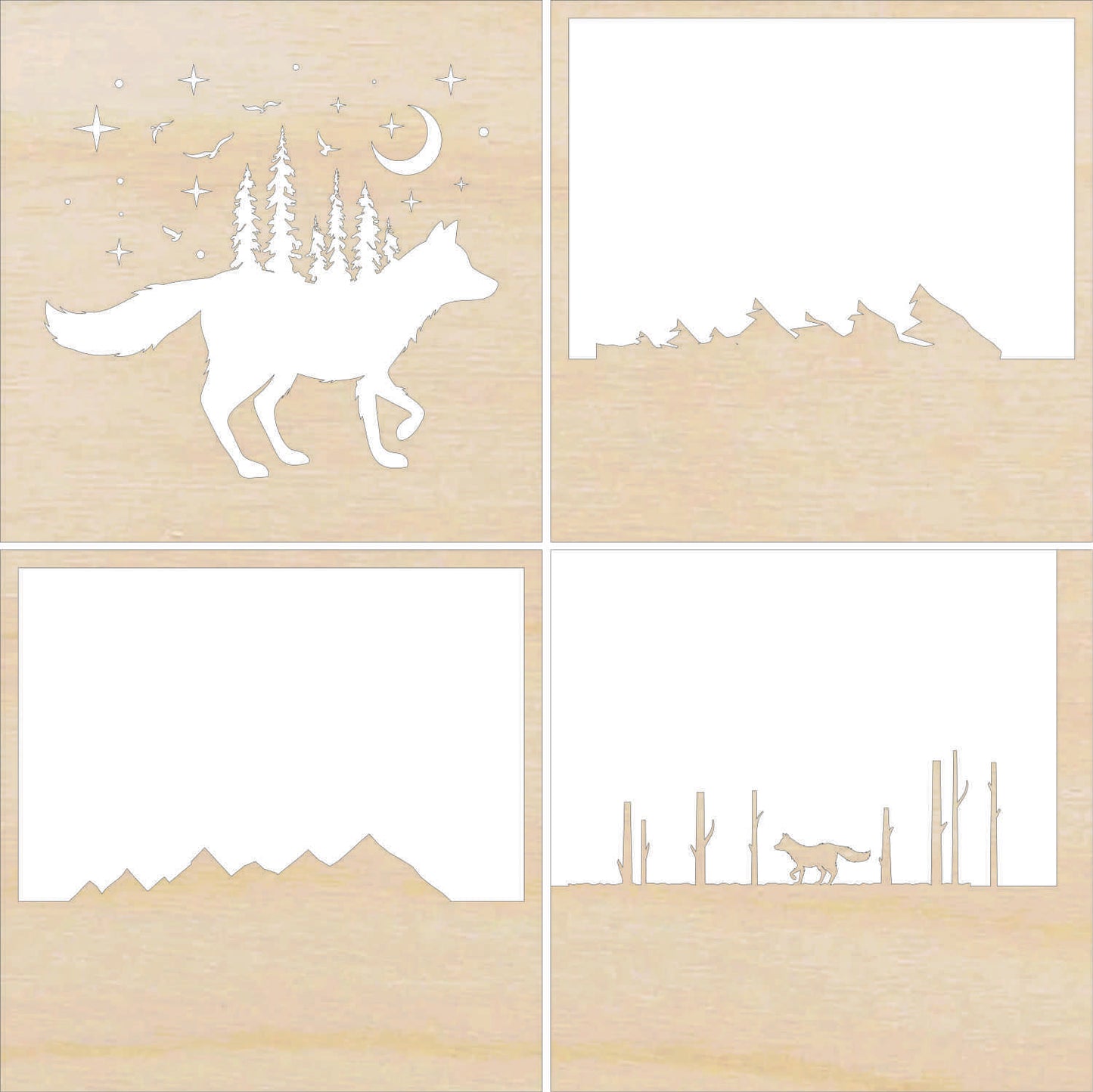 Running Wolf Scene Layered Picture Design Unfinished Wood DIY Kit AN119