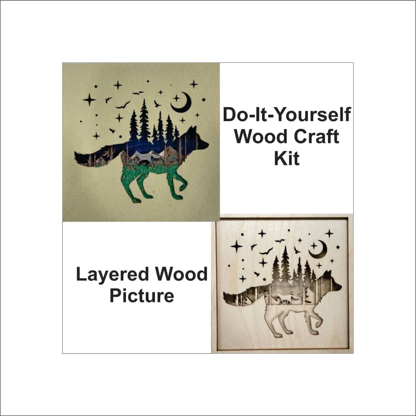 Running Wolf Scene Layered Picture Design Unfinished Wood DIY Kit AN119