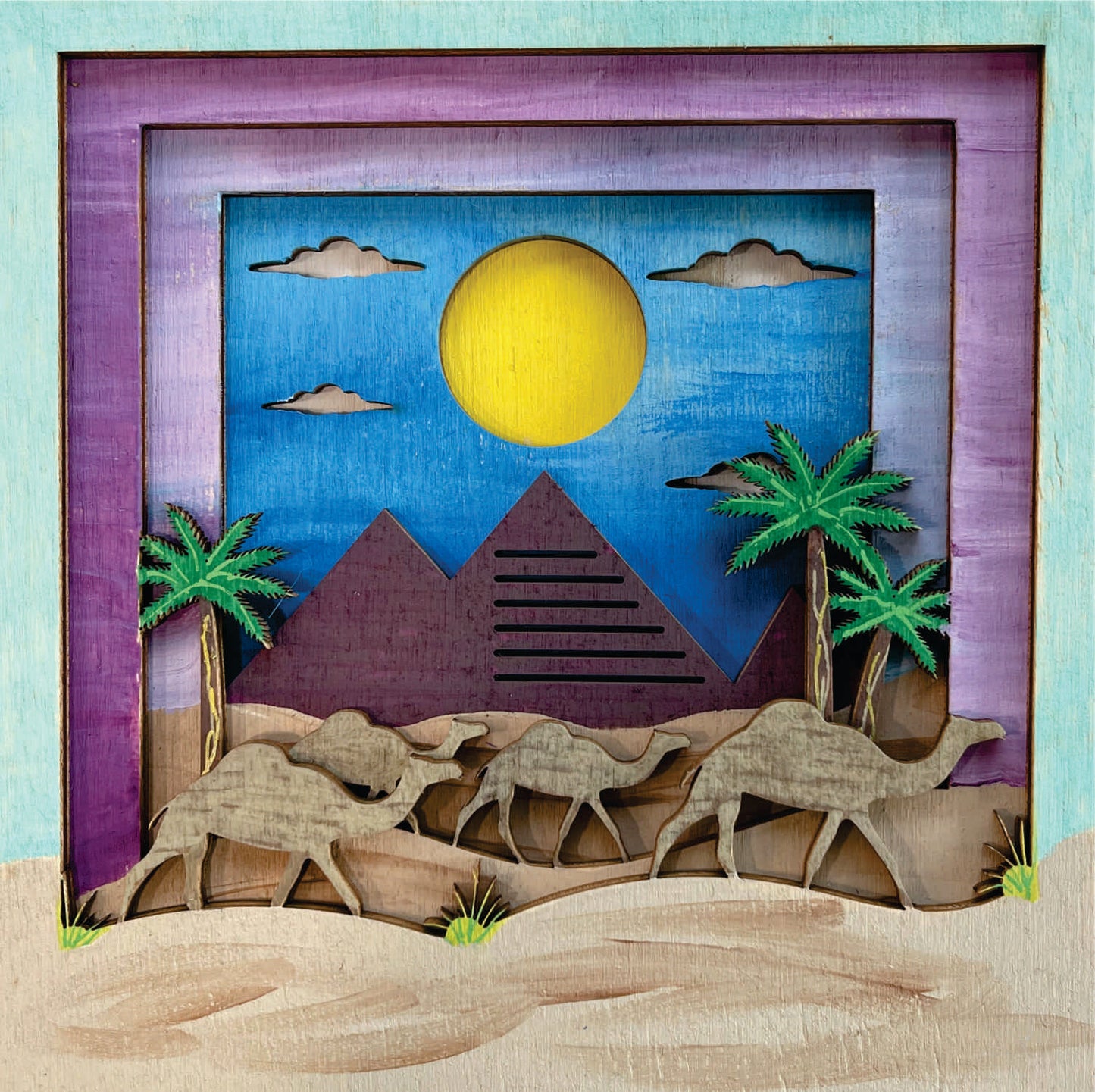 Camel & Egyptian Pyramid Scene Layered Picture Design Unfinished Wood DIY Kit AN120