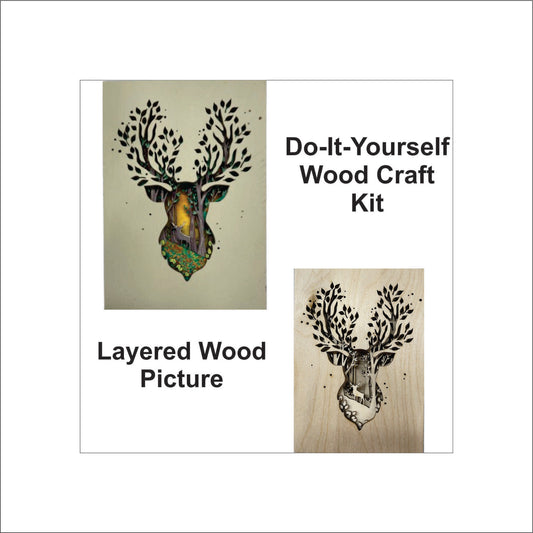 Deer in the Forest Scene Layered Picture Design Unfinished Wood DIY Kit AN122