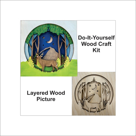 Deer in the Forest Scene Layered Picture Design Unfinished Wood DIY Kit AN127