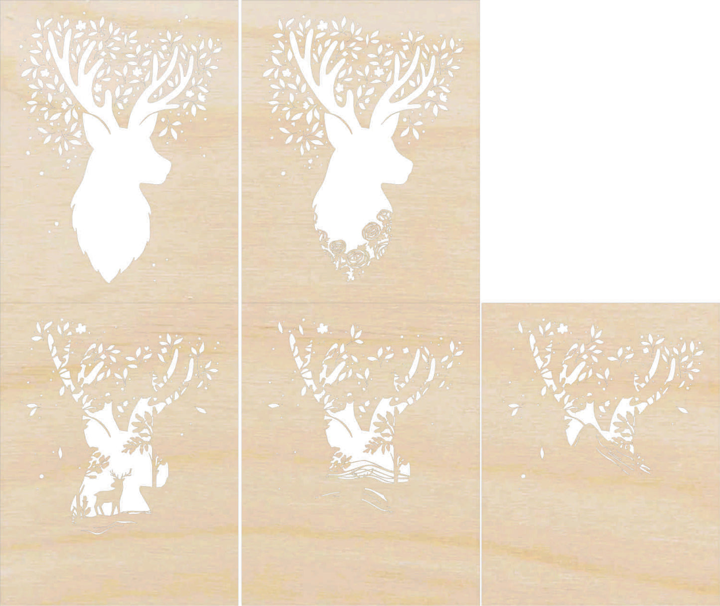 Deer & Roses Scene Layered Picture Design Unfinished Wood DIY Kit AN125