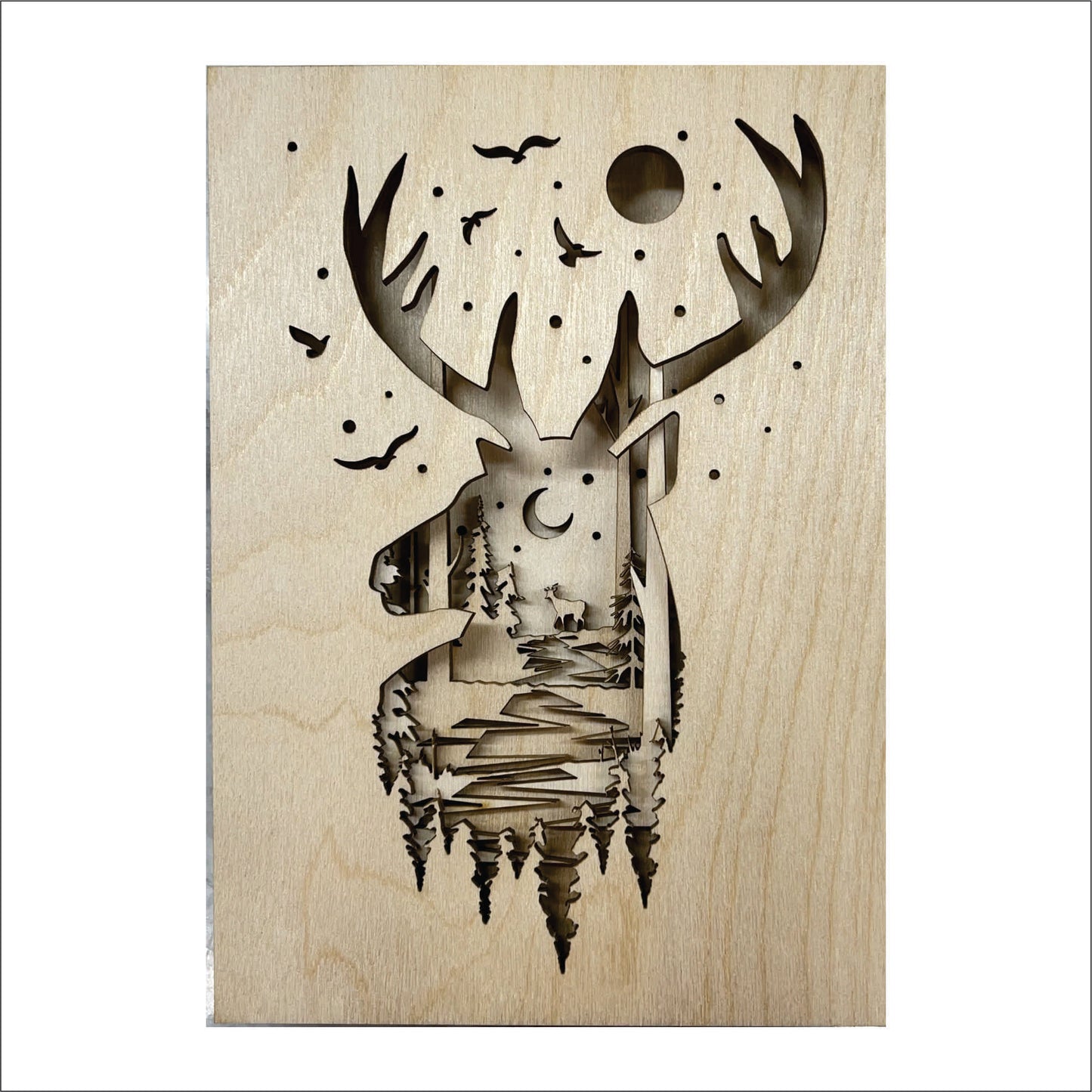 Deer & River Scene Layered Picture Design Unfinished Wood DIY Kit AN128