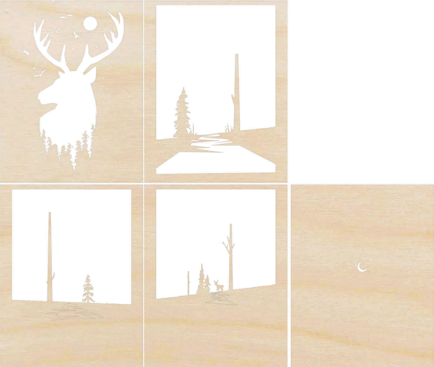 Deer & River Scene Layered Picture Design Unfinished Wood DIY Kit AN128