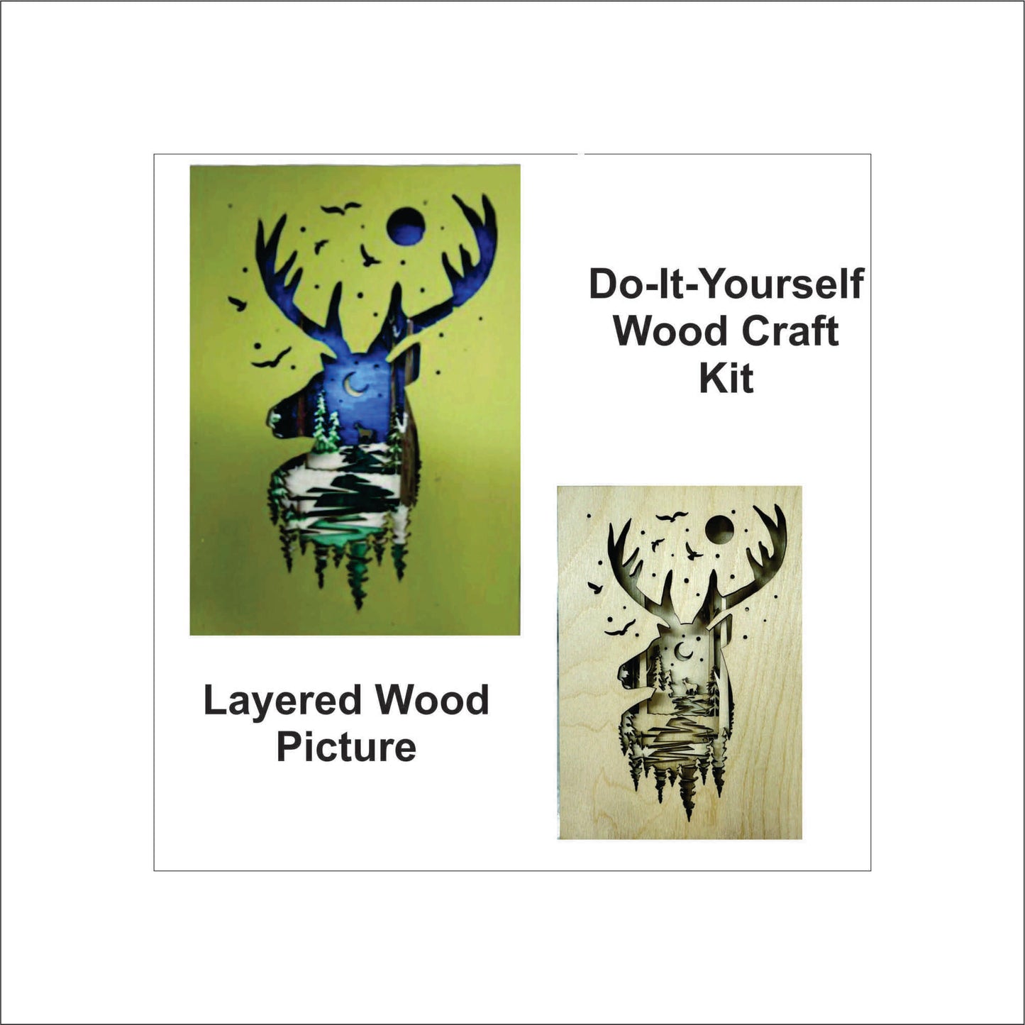 Deer & River Scene Layered Picture Design Unfinished Wood DIY Kit AN128