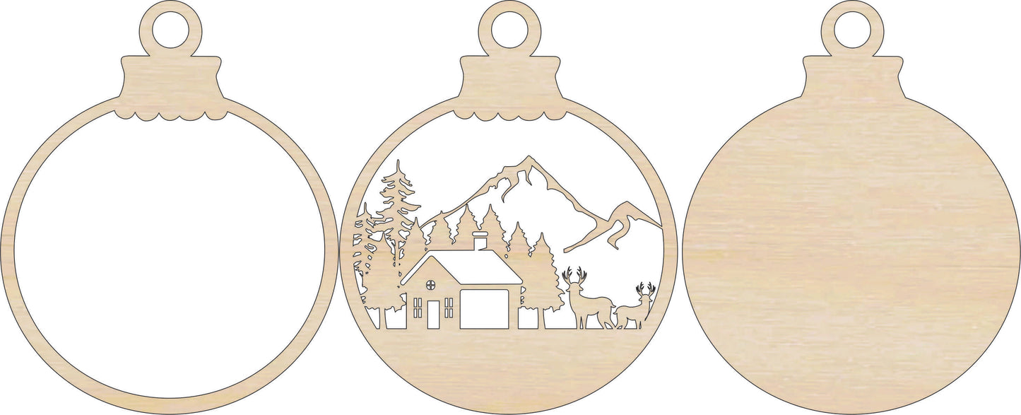 Deer & Cabin in the Woods Scene Ornament Door Sign Unfinished Wood DIY Kit AN17