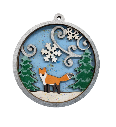 Fox in the Forest Christmas Scene Ornament Door Sign Unfinished Wood DIY Kit AN1