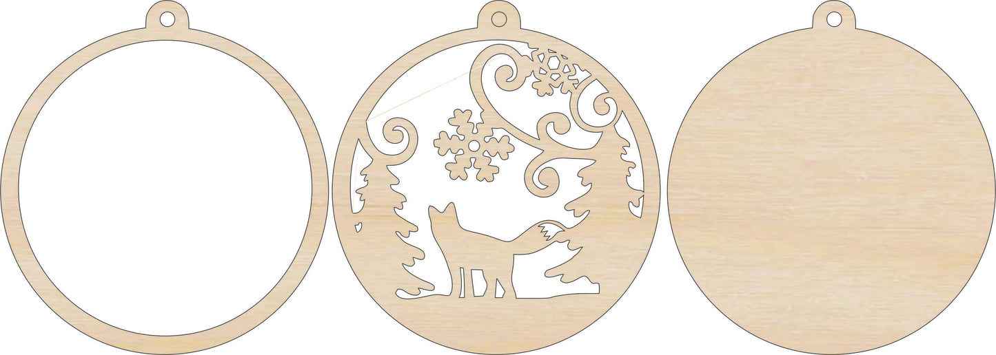 Fox in the Forest Christmas Scene Ornament Door Sign Unfinished Wood DIY Kit AN1