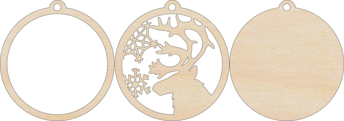 Deer Christmas Scene Ornament Door Sign Unfinished Wood DIY Kit AN3