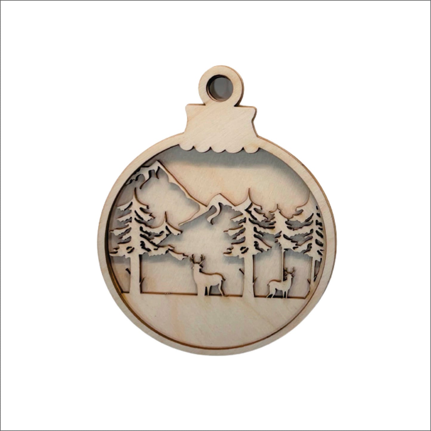 Deer & Cabin in the Woods Scene Ornament Door Sign Unfinished Wood DIY Kit AN4