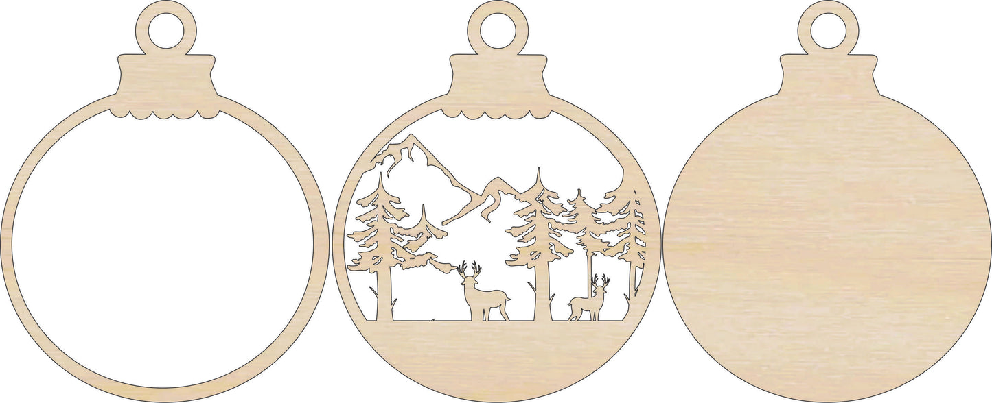 Deer & Cabin in the Woods Scene Ornament Door Sign Unfinished Wood DIY Kit AN4