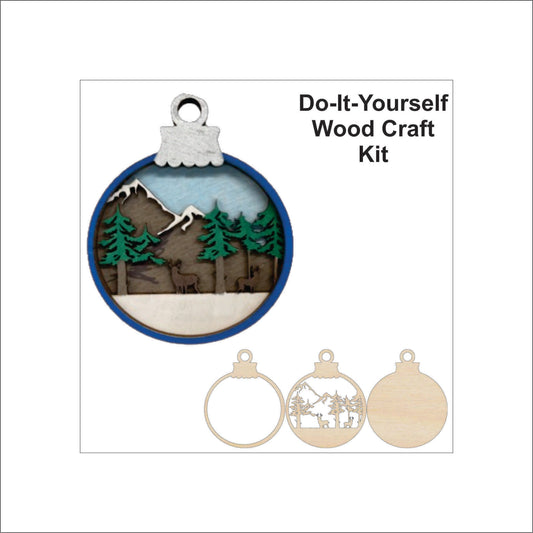 Deer & Cabin in the Woods Scene Ornament Door Sign Unfinished Wood DIY Kit AN4