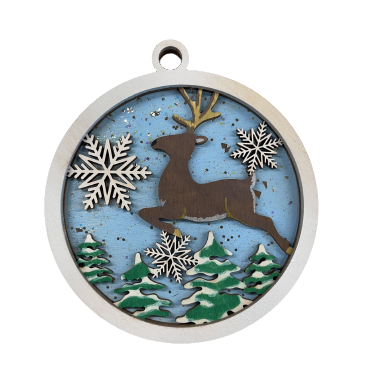 Deer  & Snowflakes Christmas Scene Ornament Door Sign Unfinished Wood DIY Kit AN5