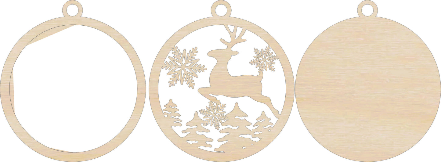 Deer  & Snowflakes Christmas Scene Ornament Door Sign Unfinished Wood DIY Kit AN5