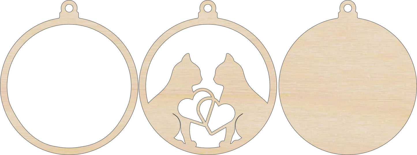 Cats with Hearts Ornament Door Sign Unfinished Wood DIY Kit AN8