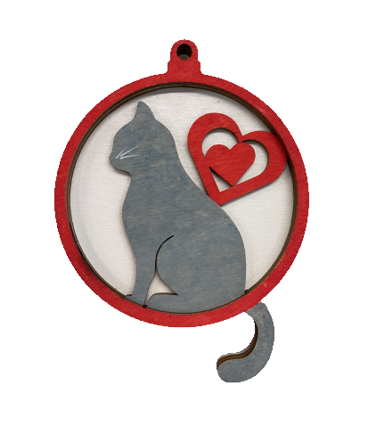 Cat & Heart Ornament Door Sign Unfinished Wood DIY Kit AN9