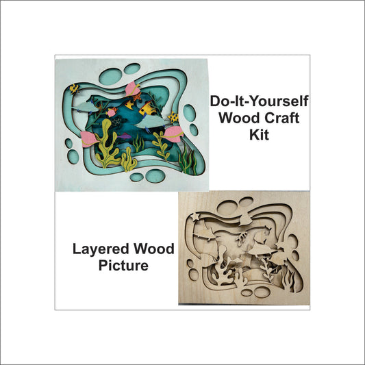 Underwater Ocean Scene Layered Picture Design Unfinished Wood DIY Kit BSC101