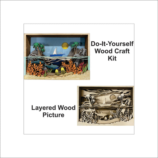 Sailboat & Ocean Scene Layered Picture Design Unfinished Wood DIY Kit BC102