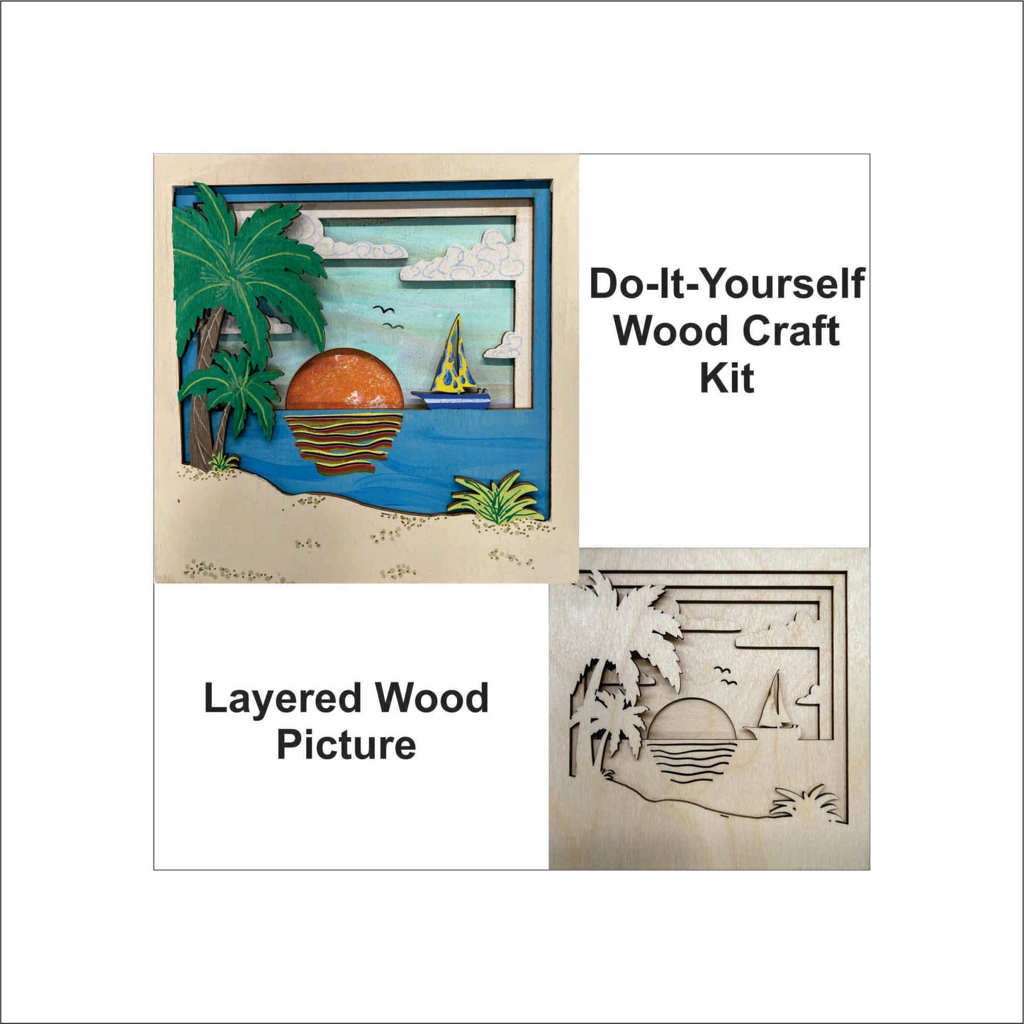 Sailboat Ocean Scene Layered Picture Design Unfinished Wood DIY Kit BC105