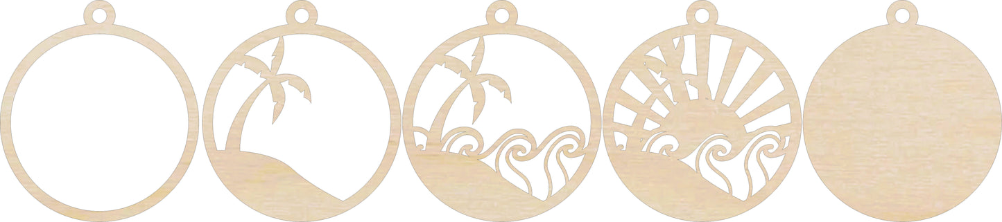 Sunshine & Palm Trees Ornament Door Sign Unfinished Wood DIY Kit BC4