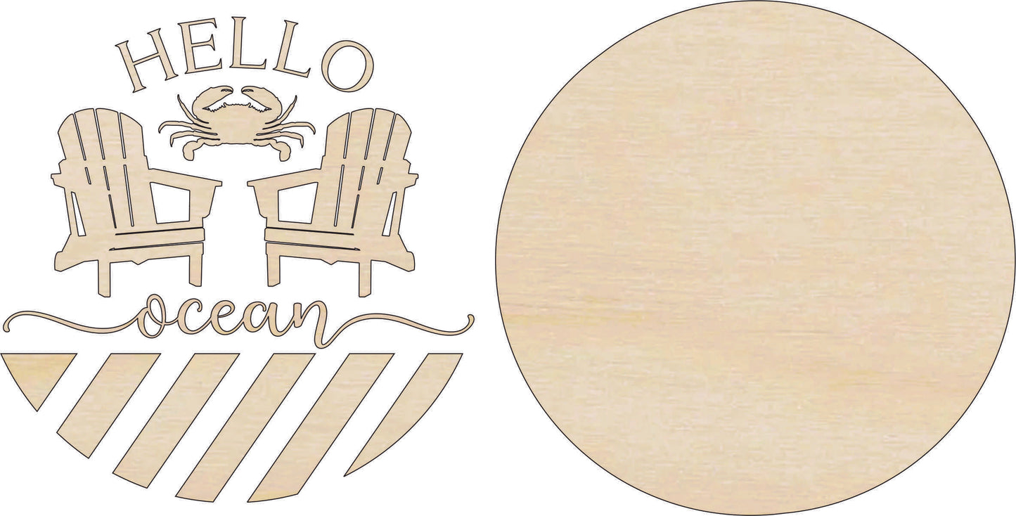 Hello Ocean Beach Door Sign Unfinished Wood DIY Kit BC103