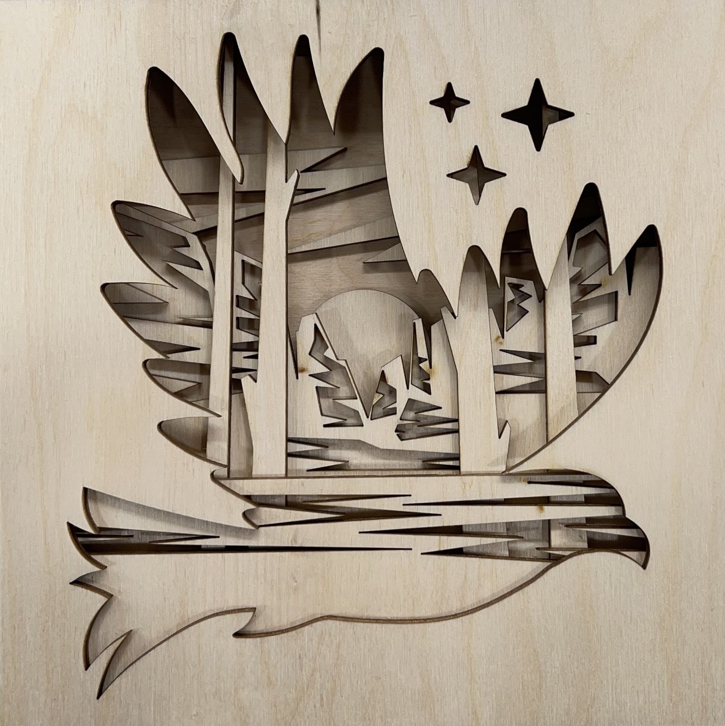 Flying Bird Eagle Scene Layered Picture Design Unfinished Wood DIY Kit BD106