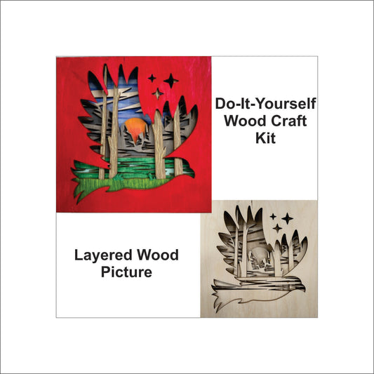 Flying Bird Eagle Scene Layered Picture Design Unfinished Wood DIY Kit BD106