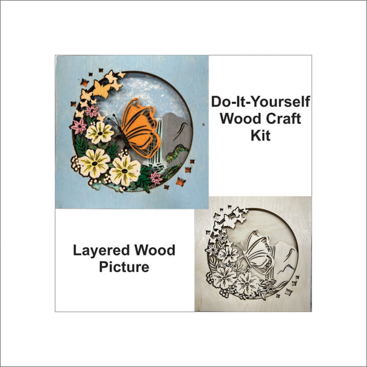 Butterfly Garden Layered Picture Design Unfinished Wood DIY Kit BG102