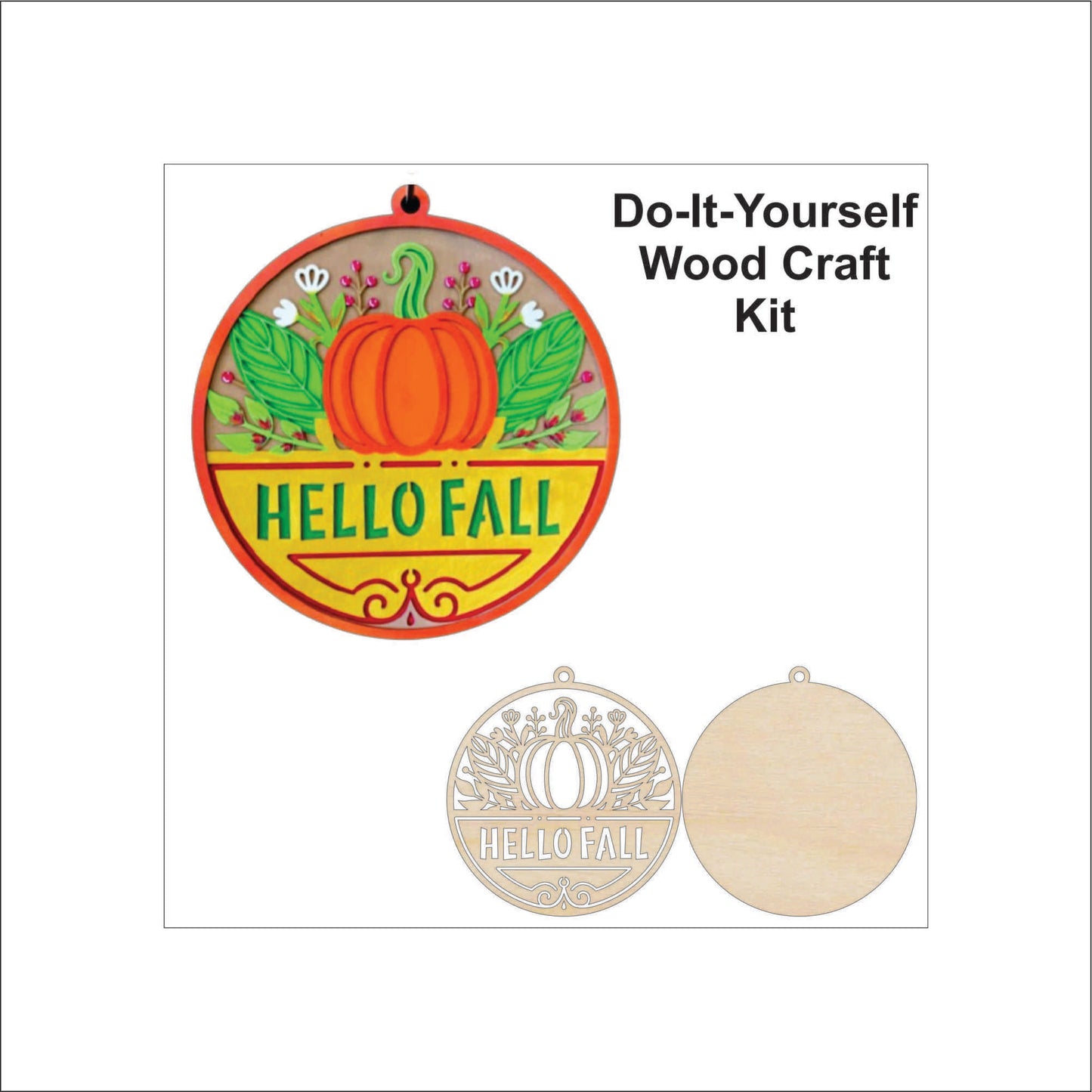 Hello Fall Pumpkin Door Sign Unfinished Wood DIY Kit FL1