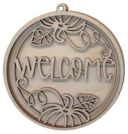 Welcome Fall Pumpkin Door Sign Unfinished Wood DIY Kit FL2