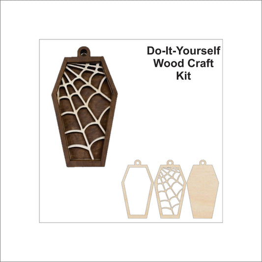 Coffin Spider Web Ornament Door Sign Unfinished Wood DIY Kit HA10