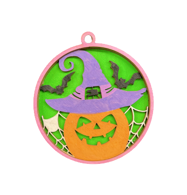 Pumpkin in Witch Hat Ornament Door Sign Unfinished Wood DIY Kit HA14