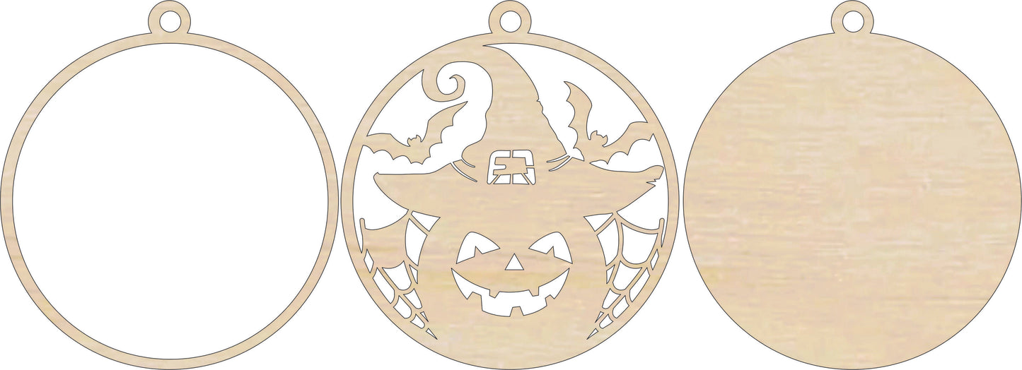 Pumpkin in Witch Hat Ornament Door Sign Unfinished Wood DIY Kit HA14