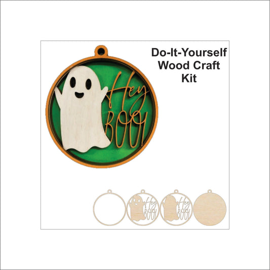 Hey Boo! Ghost Halloween Ornament Door Sign Unfinished Wood DIY Kit HA19