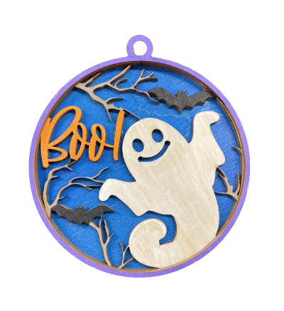 Boo Ghosts & Bats Ornament Door Sign Unfinished Wood DIY Kit HA20