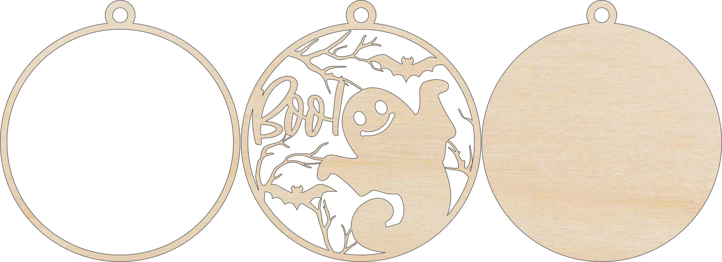 Boo Ghosts & Bats Ornament Door Sign Unfinished Wood DIY Kit HA20