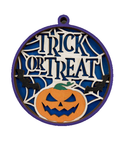 Trick or Treat Pumpkin Ornament Door Sign Unfinished Wood DIY Kit HA21