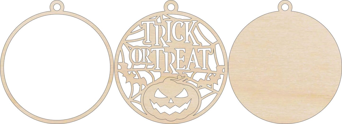 Trick or Treat Pumpkin Ornament Door Sign Unfinished Wood DIY Kit HA21