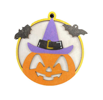 Pumpkin & Bats Halloween Ornament Door Sign Unfinished Wood DIY Kit HA26